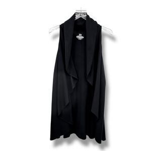 Cut The Frills vest cardigan women's OS open front waterfall wool blend black